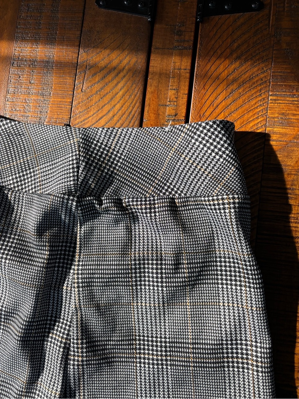 Altar'd State Black & Gray Plaid Pleated Mini Skirt with Subtle Tan Stripe - Picture 8 of 12